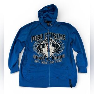 FUBU Collection Y2K Vintage Full Zip Hoodie Cobra Graphic Brave & Proud Youth L
